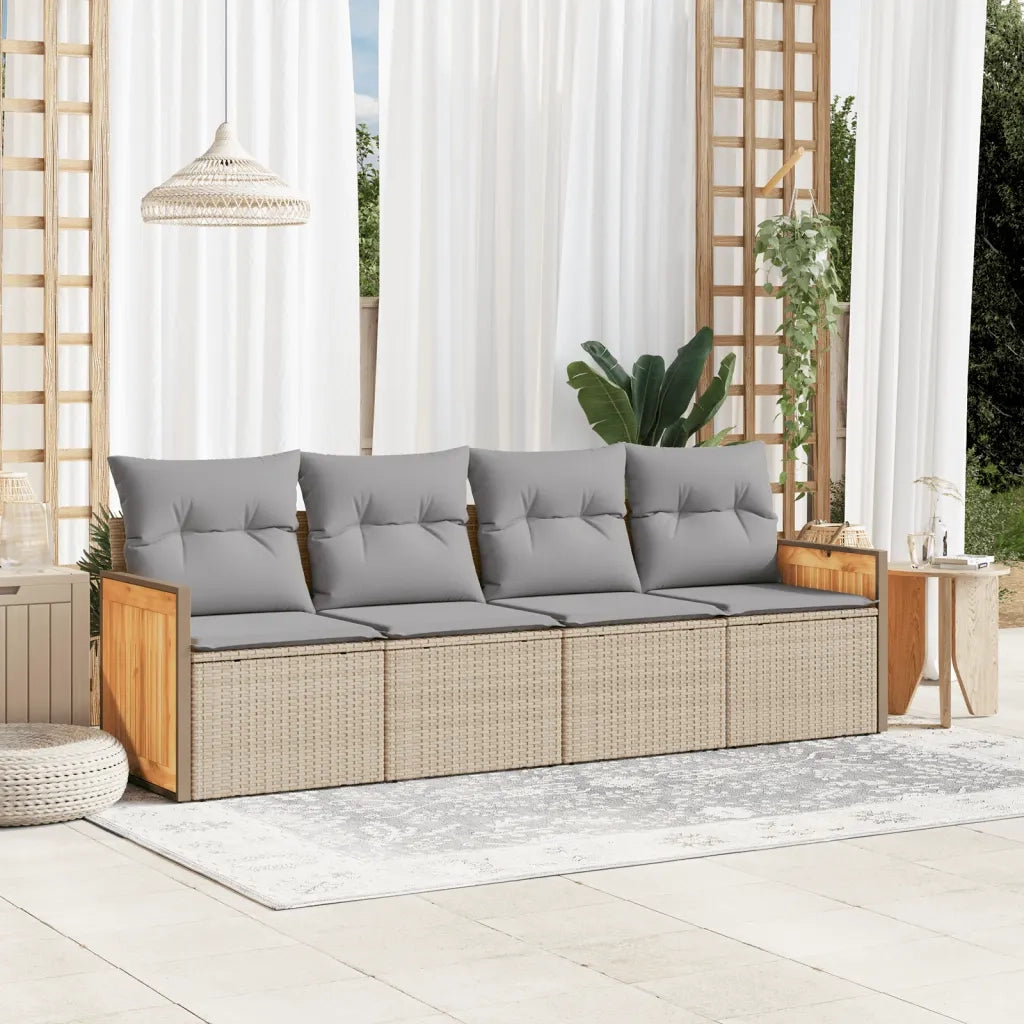 Set Divano da Giardino 4 pz con Cuscini-Sofa da Giardino-Divanetto da esterno Beige in Polyrattan 215384