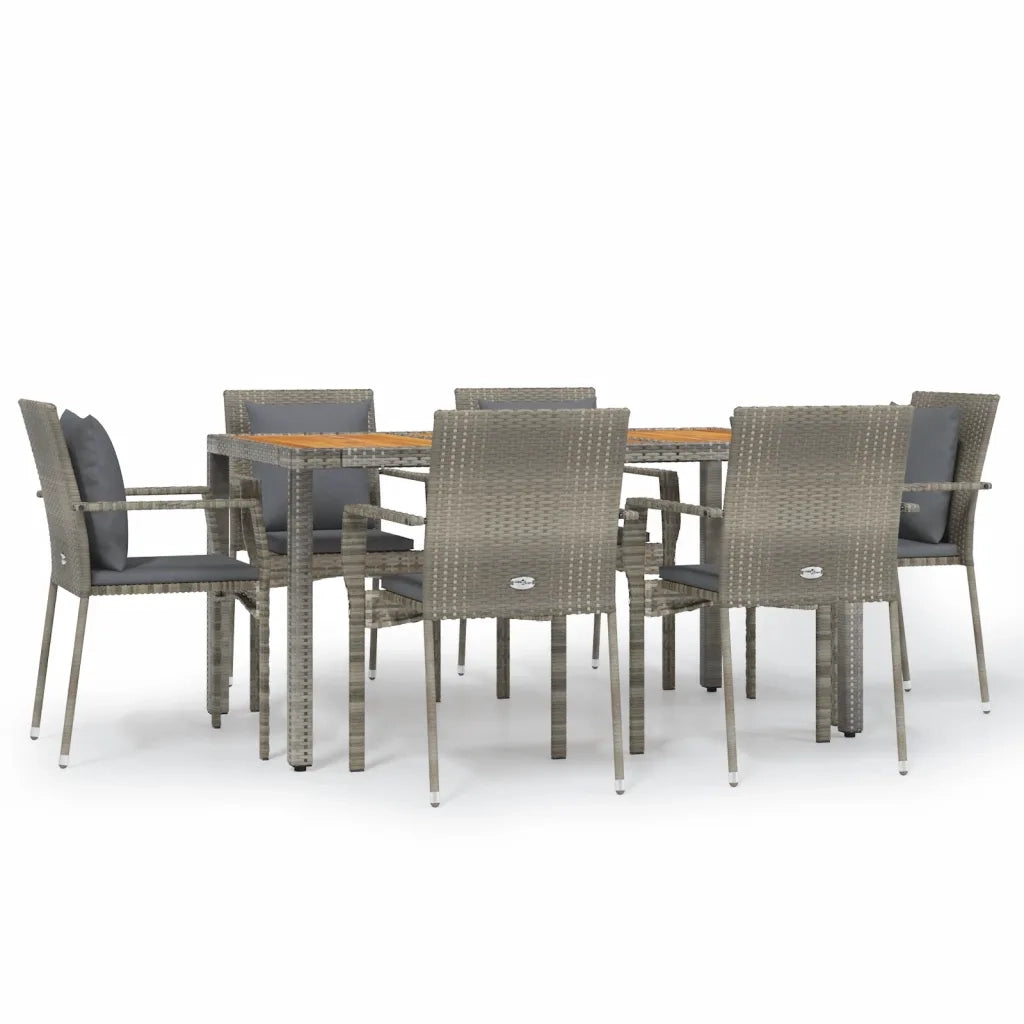 Set da Pranzo da Giardino 7 pz con Cuscini in Polyrattan Grigio 3184972