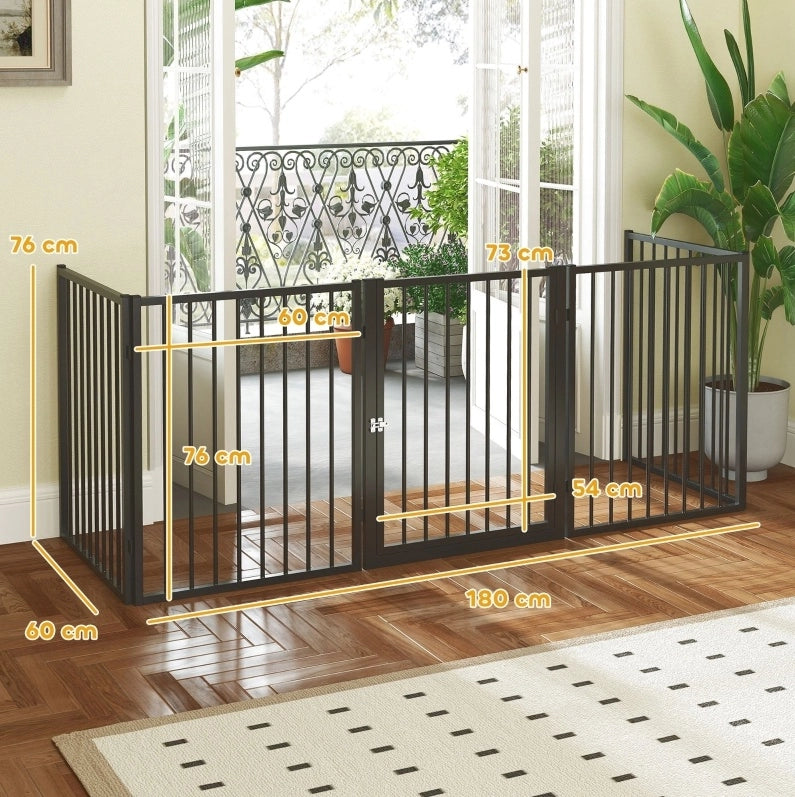 Recinto pieghevole per cani 180x60x76 cm in acciaio nero con porta -