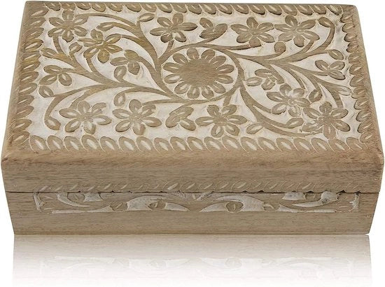 Scatola di legno artigianale per gioielli - organizzatore di accessori - ideale come regalo di compleanno - 1 pezzo - legno naturale