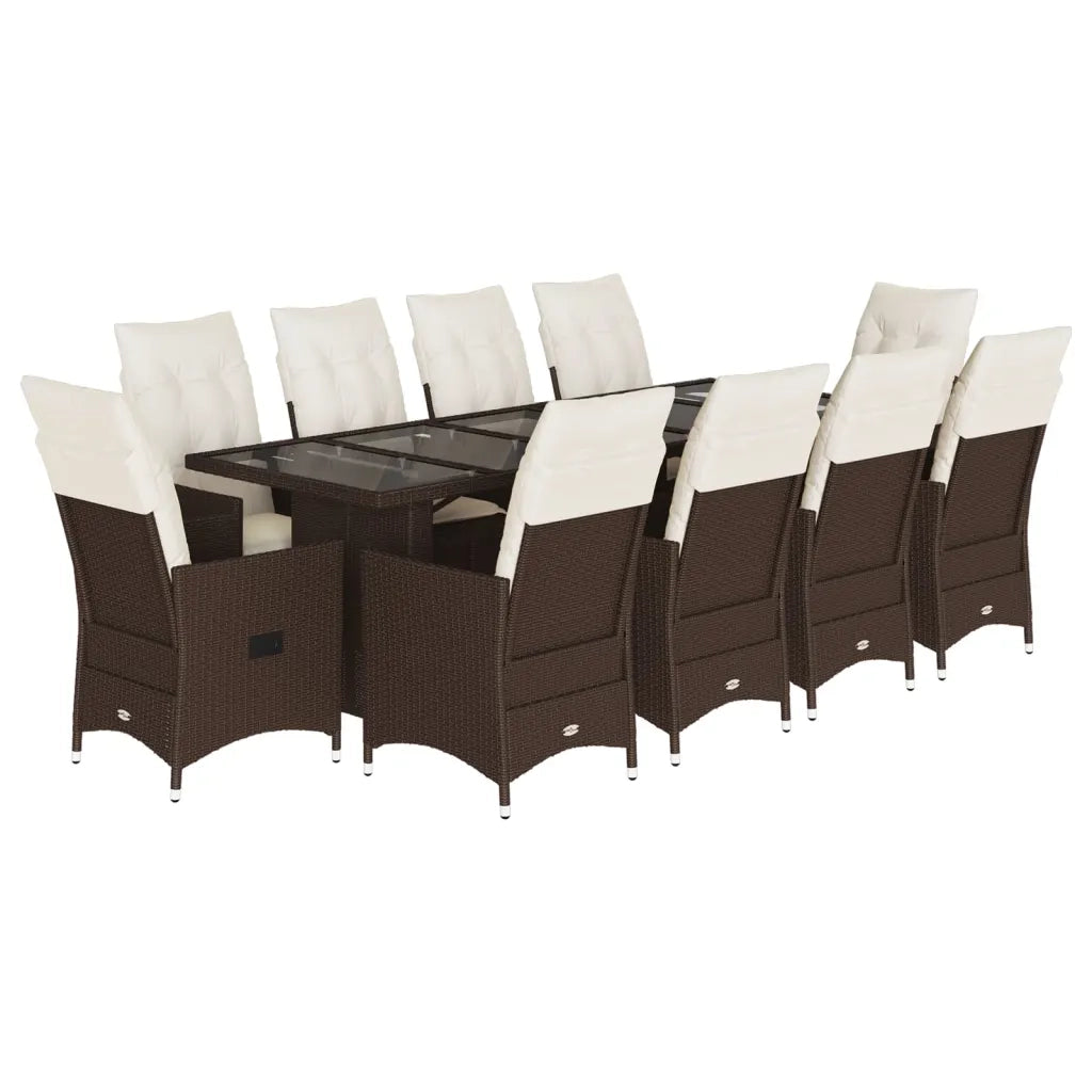 Set Bistrò da Giardino 11 pz con Cuscini in Polyrattan Marrone 3277244