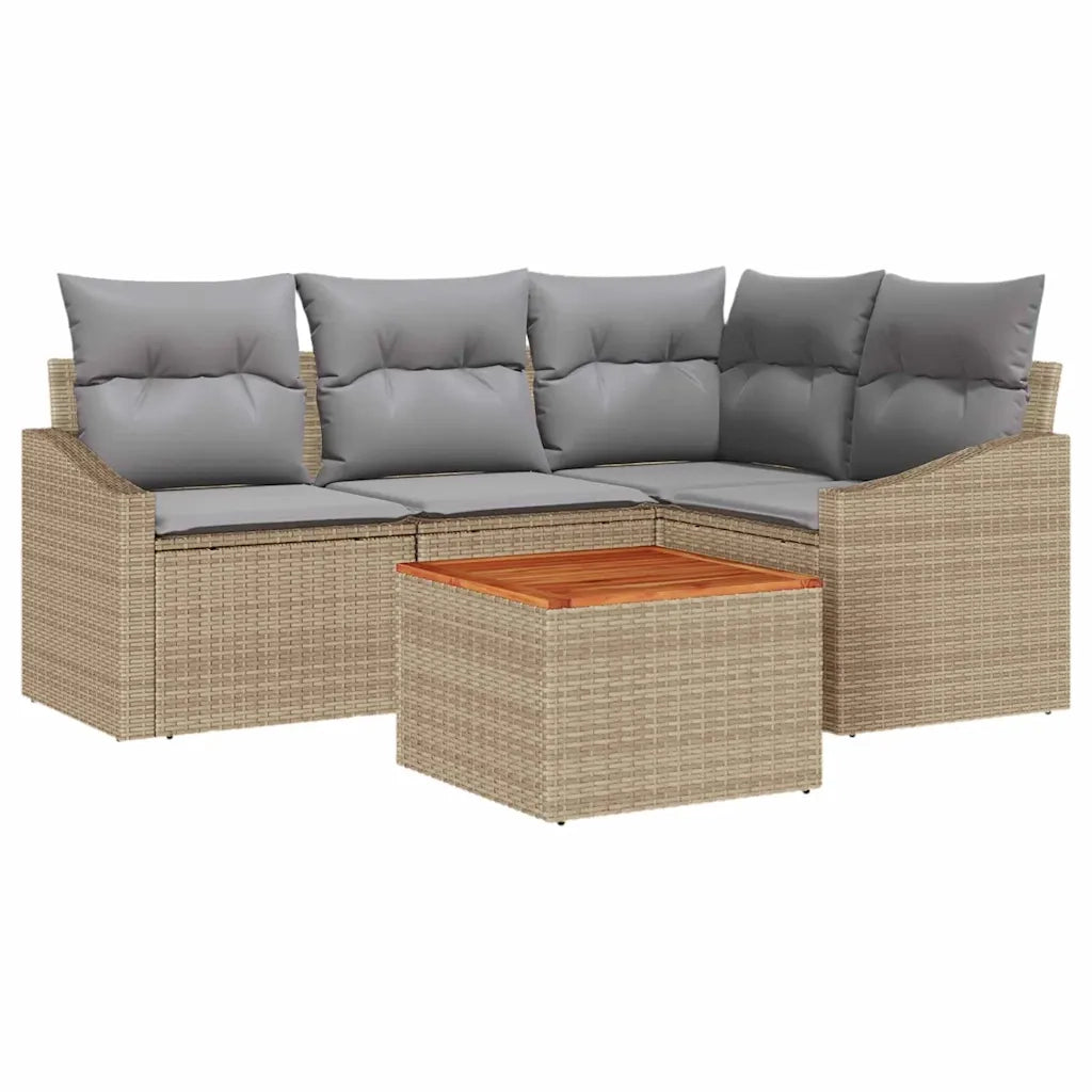 Set Divano da Giardino 5 pcs Beige e Grigio Chiaro polyrattan