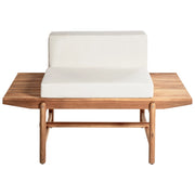 Panchina da giardino in legno di acacia chiaro 135 cm con cuscini bianco sporco Design rustico per esterni Patio Balcone