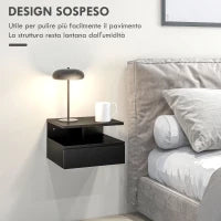 Set da 2 Comodini Sospesi per Camera da Letto con Cassetto e Mensola Superiore in Legno 35x32x22.5cm