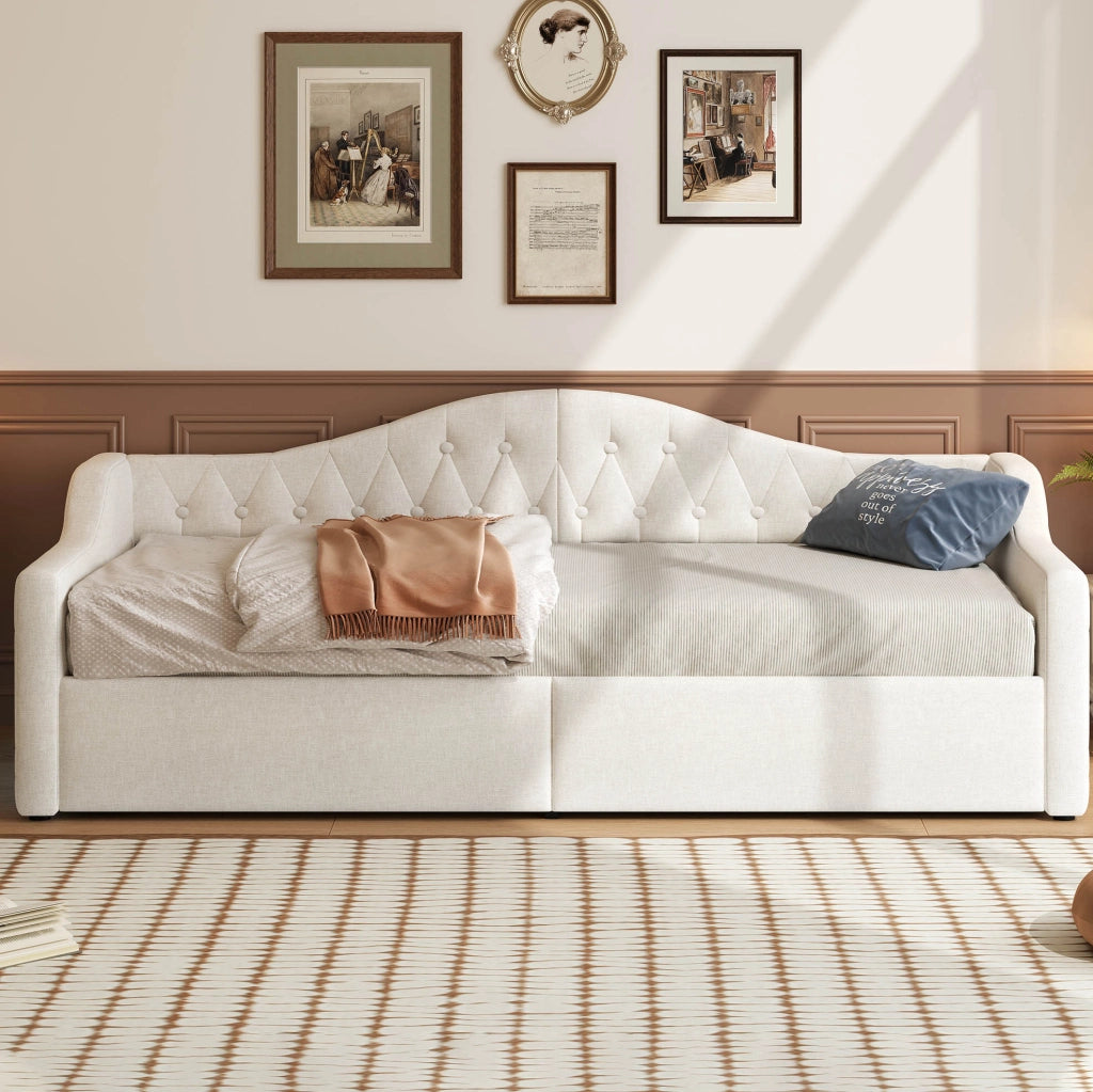 Tagesbett 90x200 con LED e vano contenitore; beige