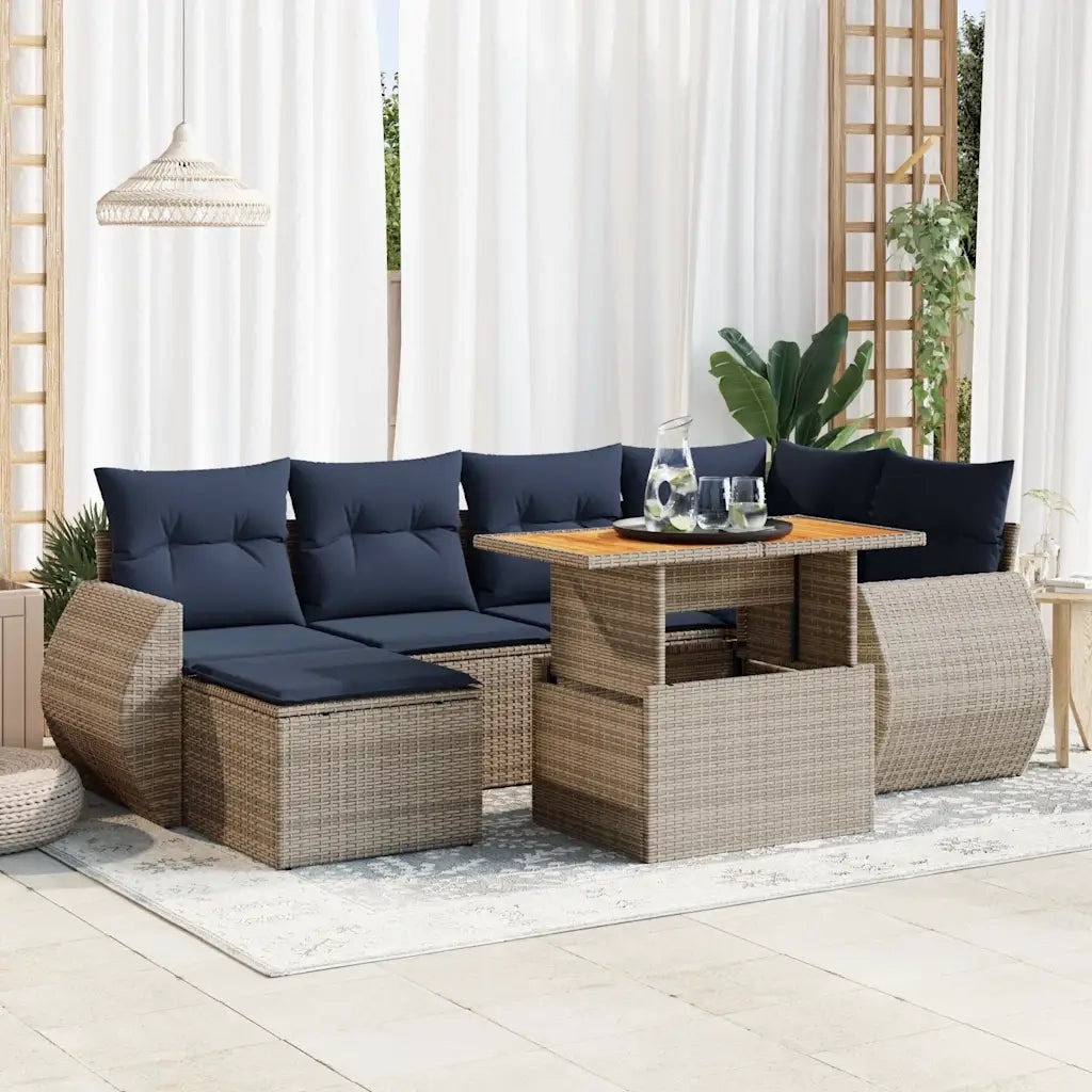 Set Divani da Giardino 7 pz con Cuscini Grigio in Polyrattan 3327288
