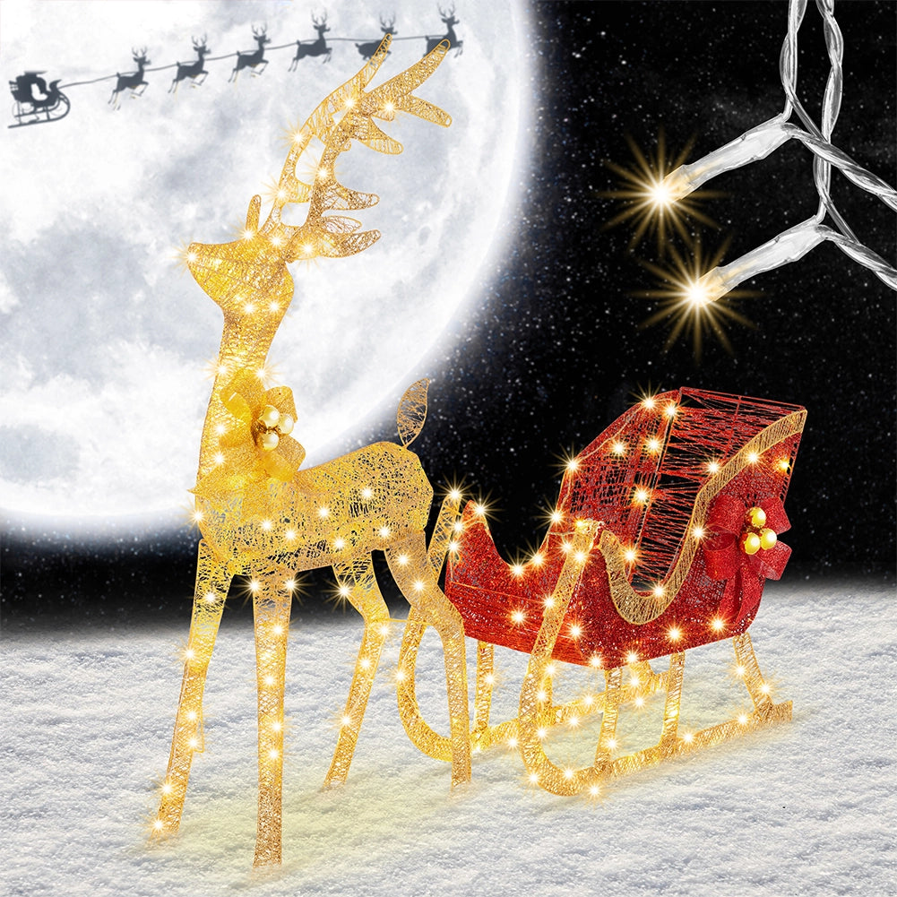 Renna Natalizia con Slitta Luminosa per Esterno 8 Funzioni Bianco Caldo Natale
