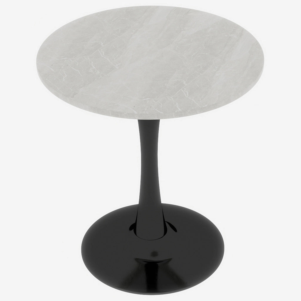Tavolino rotondo 70 cm in marmo artificiale nero e bianco, per 2-4 persone
