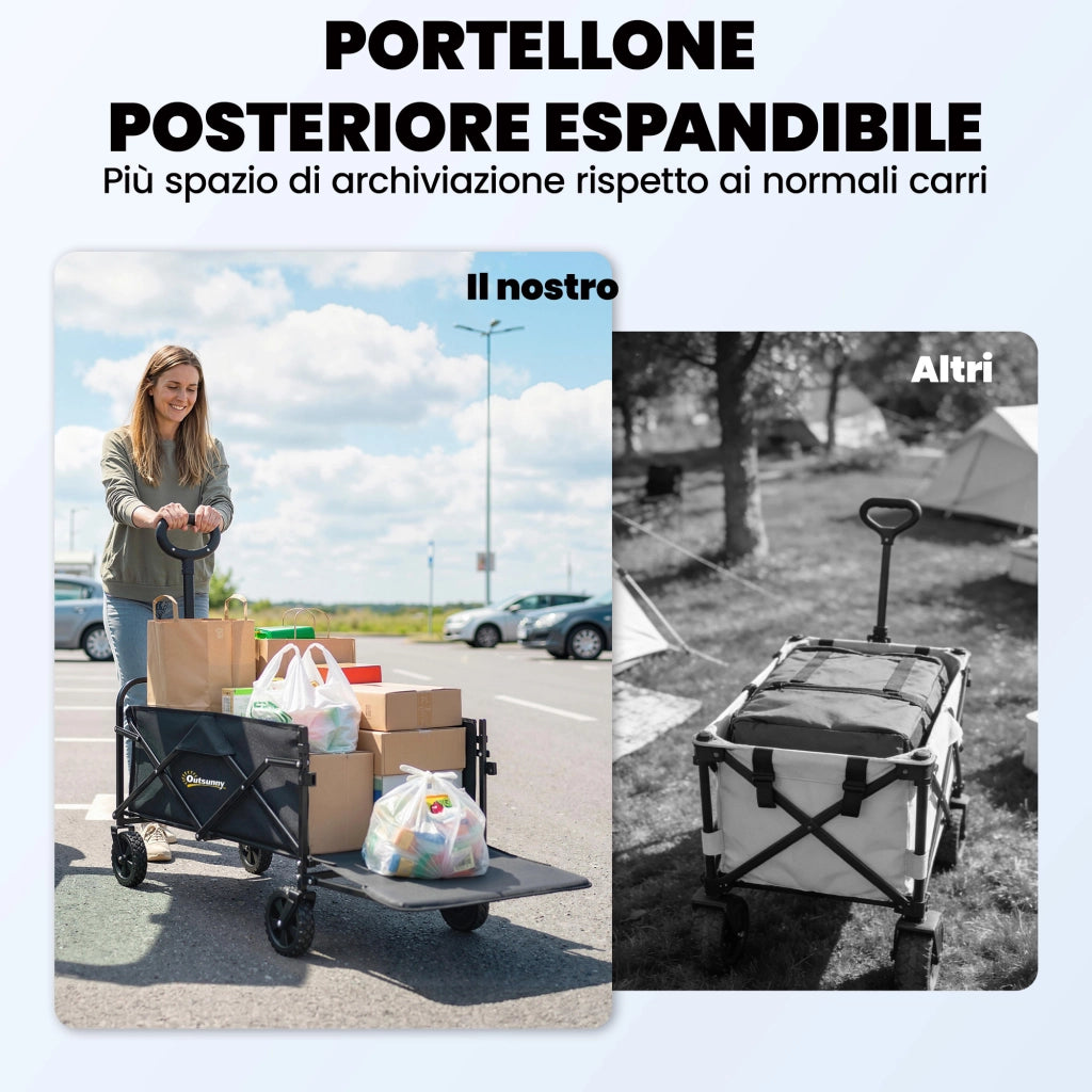 Carrello da Giardino Pieghevole 72L ¨C zephmum ¨C Acciaio Tessuto Oxford Nero 114x46x92 cm