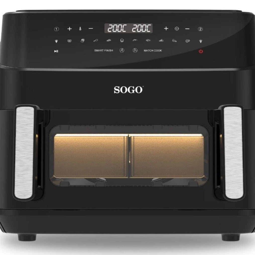 Friggitrice ad aria XXL 10,5L 2600W con doppia cottura Smart Finish e Match Cook, finestra e display touch, per cucina senza olio - Sogo