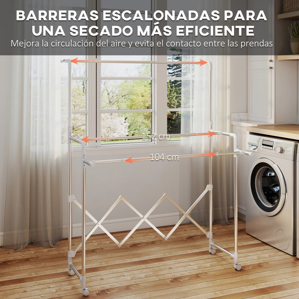 Tenditoio Pieghevole 3 Livelli ¨C Zephmum ¨C Acciaio Inox 4 Ruote Regolabili
