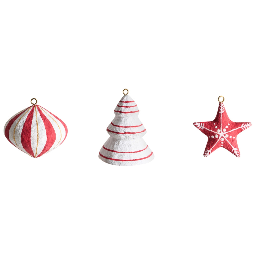 Set di 12 decorazioni natalizie per l'albero di Natale bianche e rosse  Decorazioni in cartapesta da appendere Decorazioni per Natale