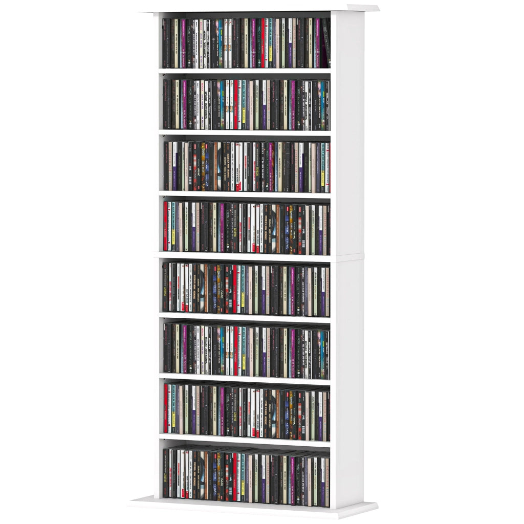 Scaffale Porta CD con 6 Ripiani Regolabili. Capacit¨¤ di 360 CD/185 DVD. 58x24x124.5 cm. Bianco
