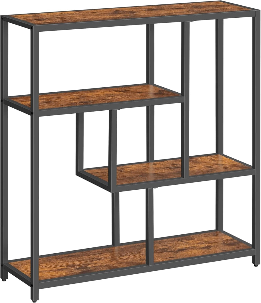 VASAGLE Libreria, Scaffale a 4 Ripiani, 30 x 100 x 103 cm, Scaffale Autoportante, per Soggiorno, Ufficio, Camera da Letto, Cucina, Marrone Vintage e Nero Inchiostro LLS134B01V1