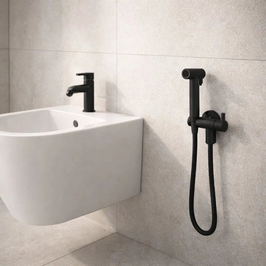 Idroscopino wc doccetta ottone portatile shutoff monogetto con leva ogomondo kit *** finitura- nero tondo, confezione 1