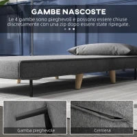 Poltrona Letto 3 in 1 con Schienale Reclinabile su 6 Posizioni in Tessuto, 94x78x80 cm, Grigio