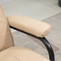 Poltrona Relax con Pouf Poggiapiedi Reclinabile a 145° con 10 Punti Massaggio e Telecomando in Finta Pelle, Crema