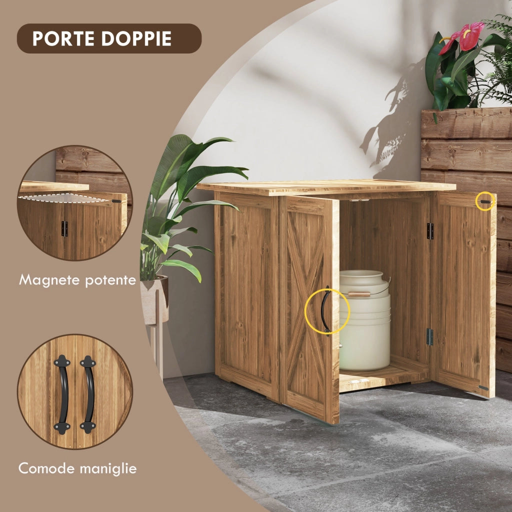 Casetta Box Da Giardino a 2 Ante Stile Country 77x55x72 cm in Legno Marrone