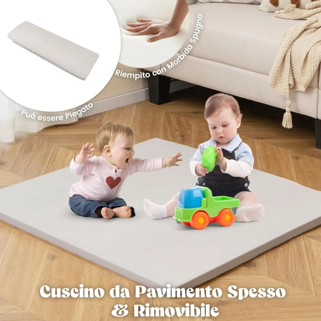 6 in 1 Tenda per Bambini in Legno, Tenda Casetta da Gioco con Tavolo e Sedia, con Tappetino Lavagna e 6 Scatole Portaghiochi, Capanna per Bambini (Beige 98 x 145 x 113 cm)
