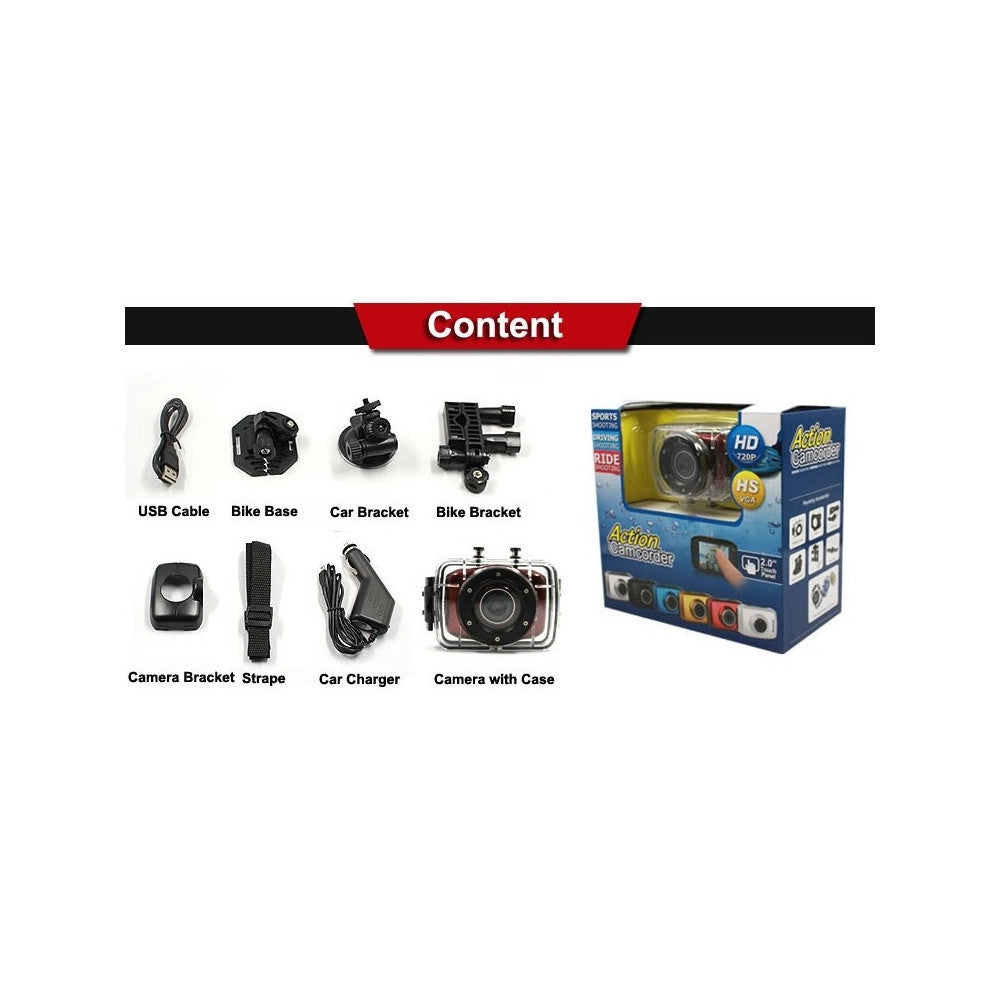 Trade Shop - Videocamera Digitale Hd 2.0" 720p Race Action Sport Camera Subacquea Casco Moto -