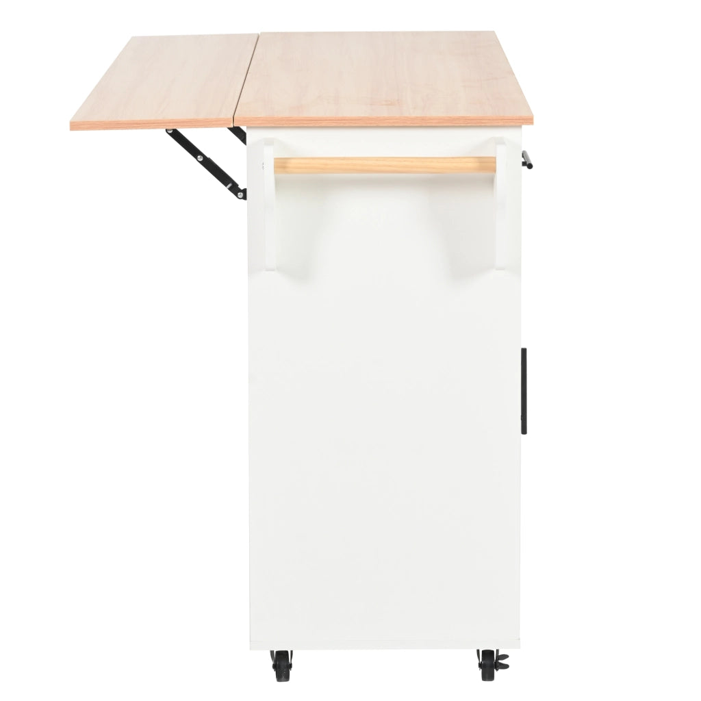 Carrello da cucina con piano pieghevole, bianco, 139x46(71)x91,5 cm, con ruote e gambe in legno massello