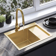Lavello In Acciaio Fin Brush Gold con rubinetto da cucina
