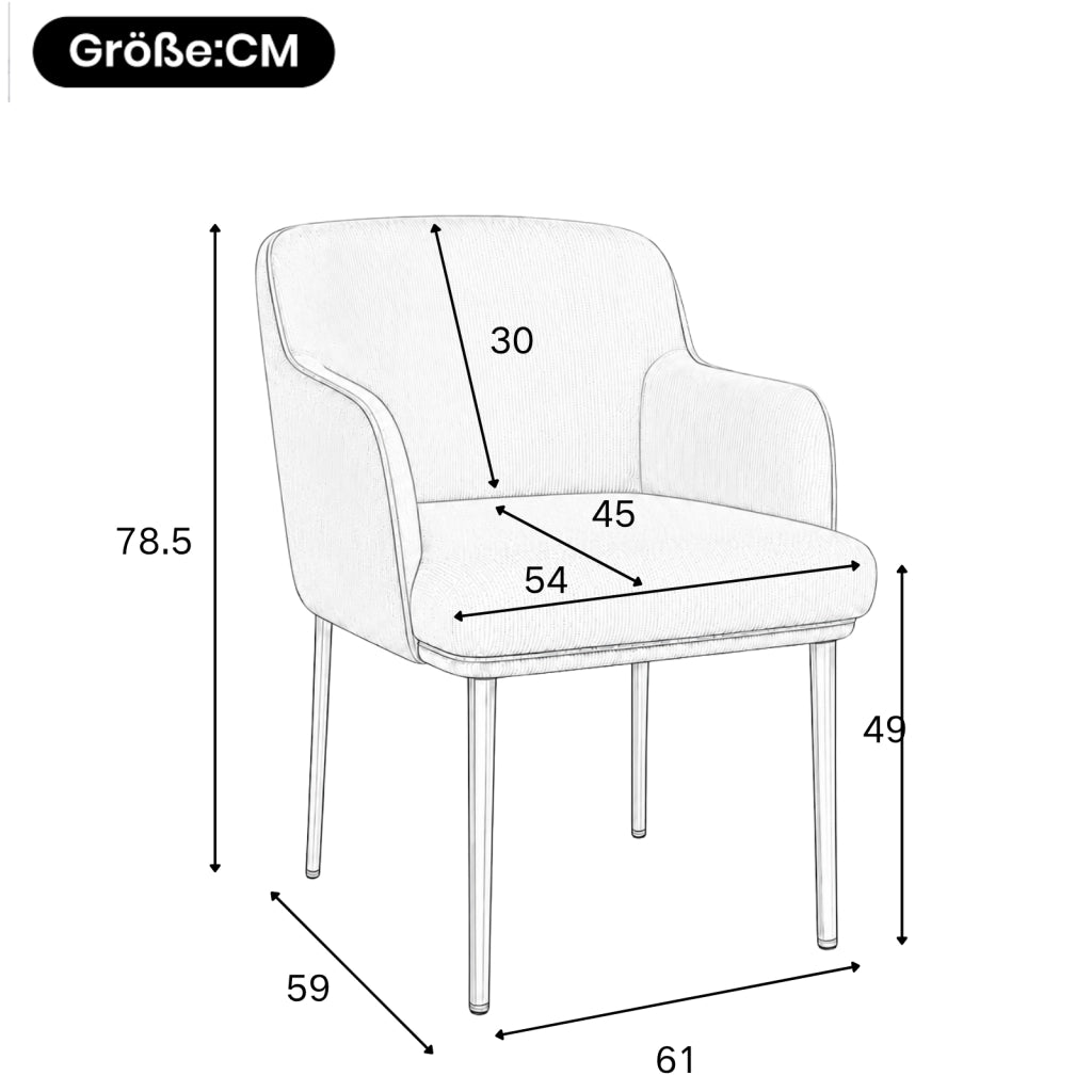 Set di 2 sedie da pranzo con braccioli, bianche, struttura in metallo e legno