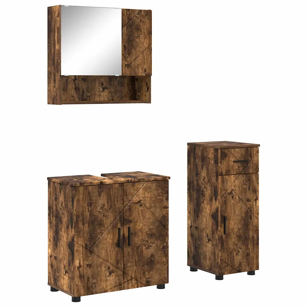 Set di mobili per il bagno con cassetto 3 pcs Rovere fumé 3392958