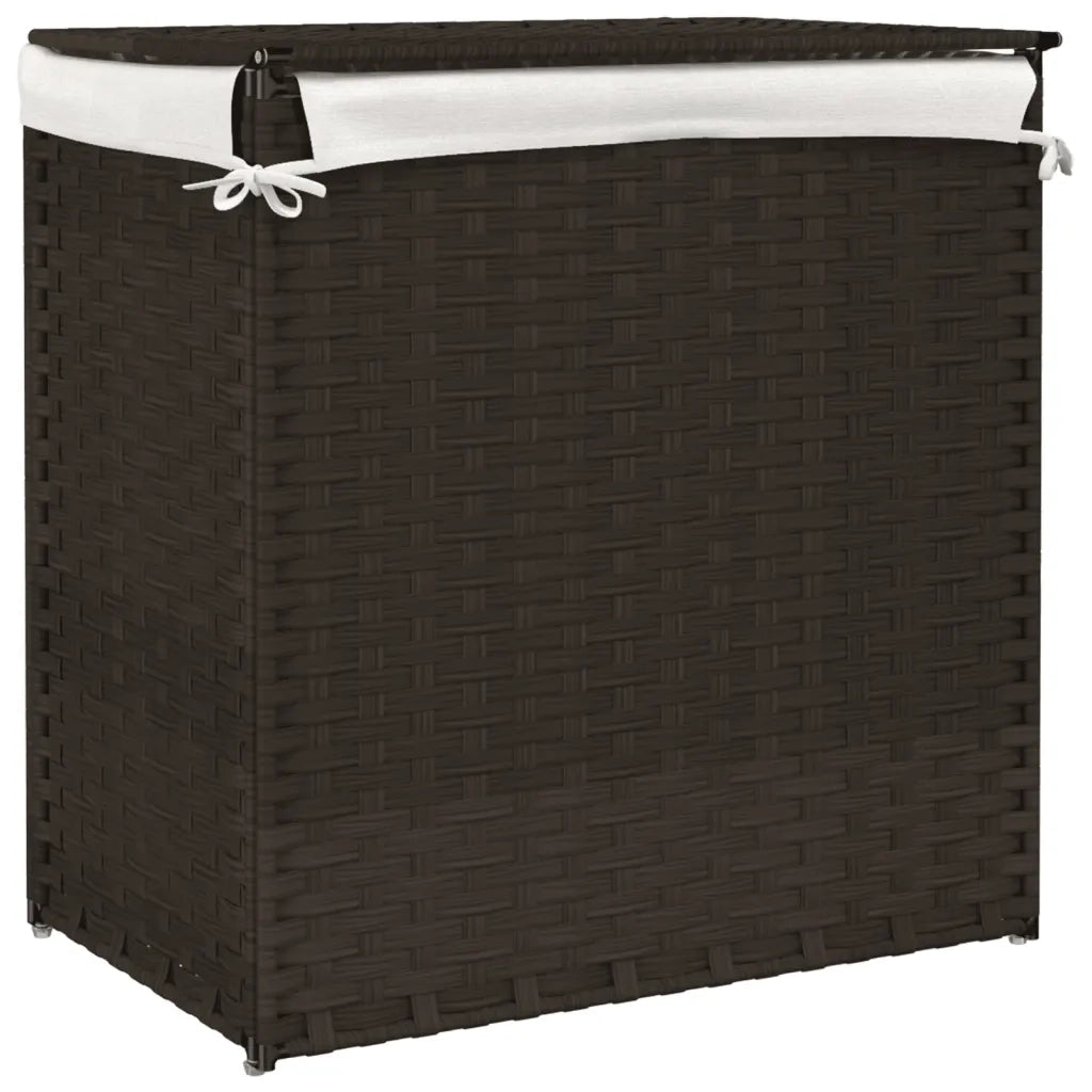 Cesto Biancheria 2 Sezioni Marrone Scuro 53x35x57 cm Polyrattan 372035