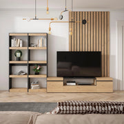 Mobile TV, Soggiorno, 320x35x186cm, Per TV fino a 80", Set di mobili, colore Rovere e nero RF2601