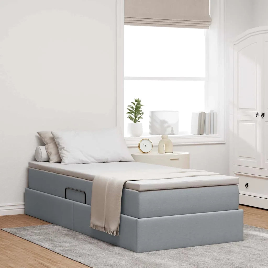 Letto con contenitore e materasso Grigio chiaro 90 x 200 cm
