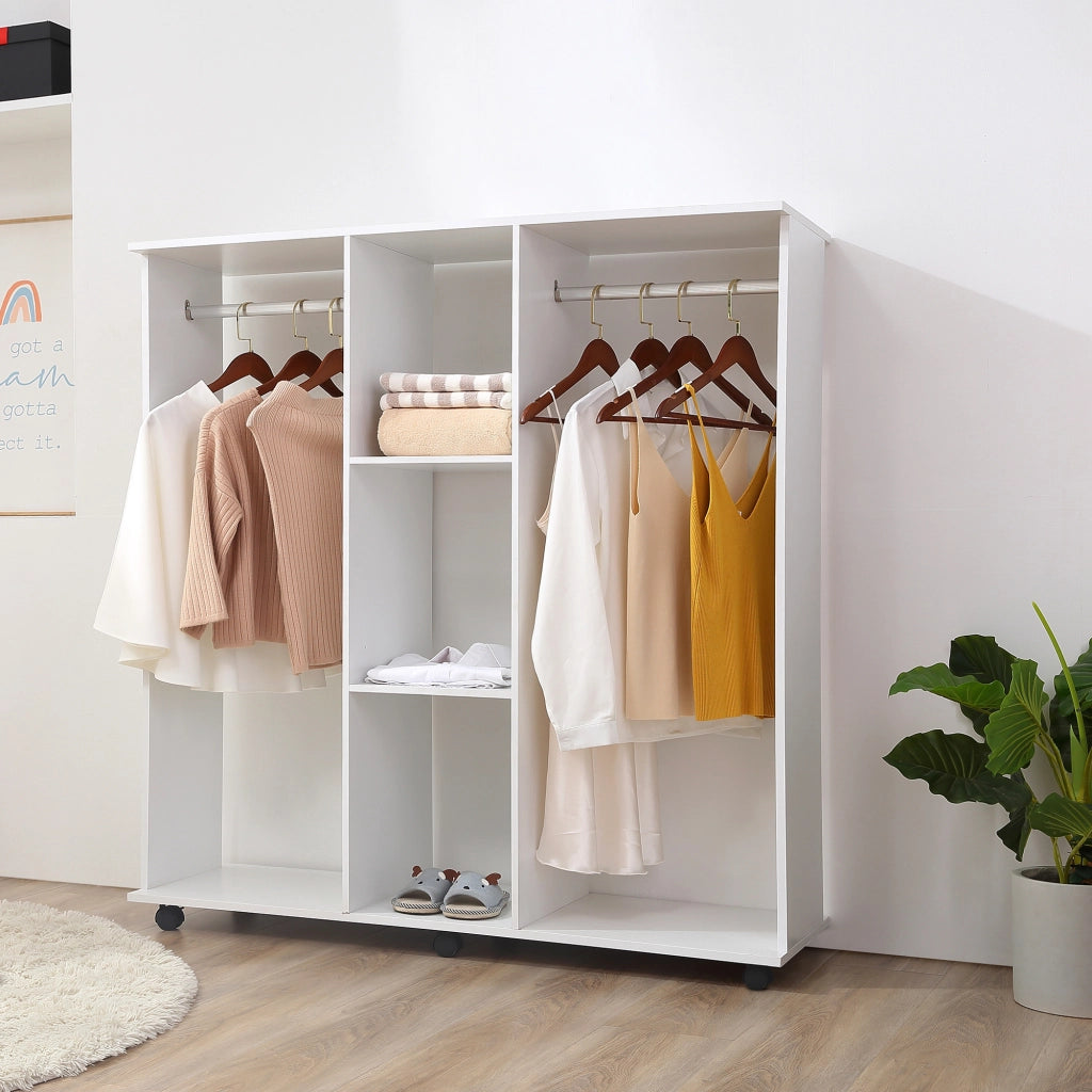 Armadio Guardaroba Aperto 120x40x128 cm 2 Aste e 3 Ripiani in Legno Ingegnerizzato Bianco