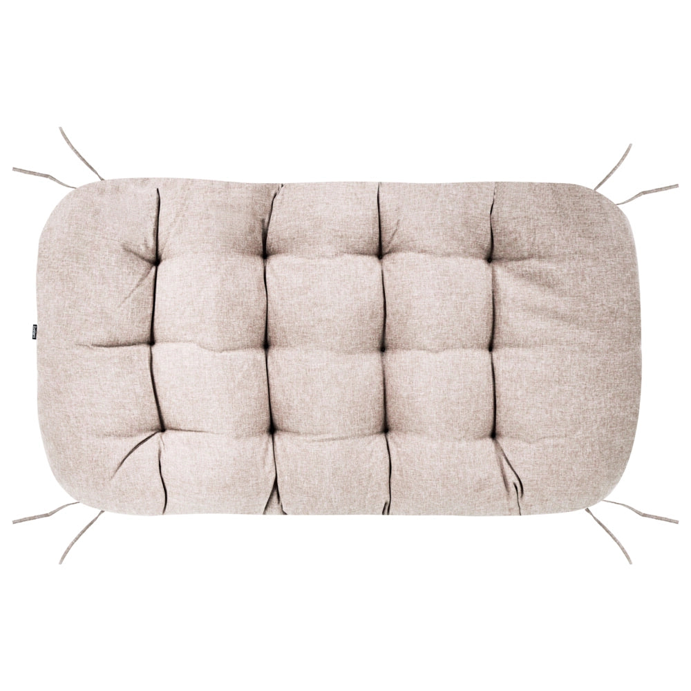 Sedia a dondolo sospesa moderna con supporto in acciaio verniciato a polvere, catena e morbido cuscino in olefina beige