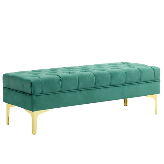 Panca Fondo Letto Imbottita con Rivestimento Trapuntato in Effetto Velluto 118x45x42 cm Verde Scuro