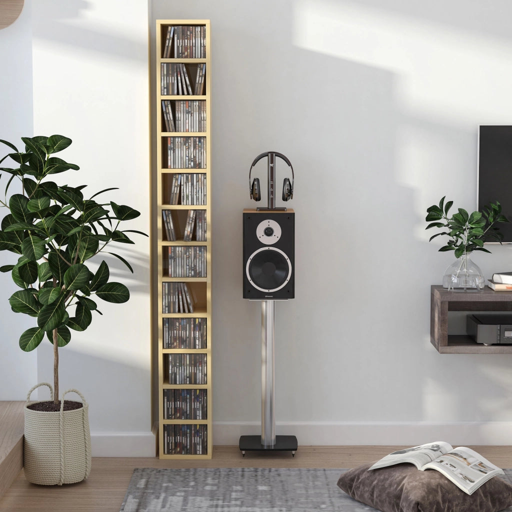 Libreria per CD e DVD con 12 scomparti ¨C zephmum ¨C 21x20x175 cm legno naturale