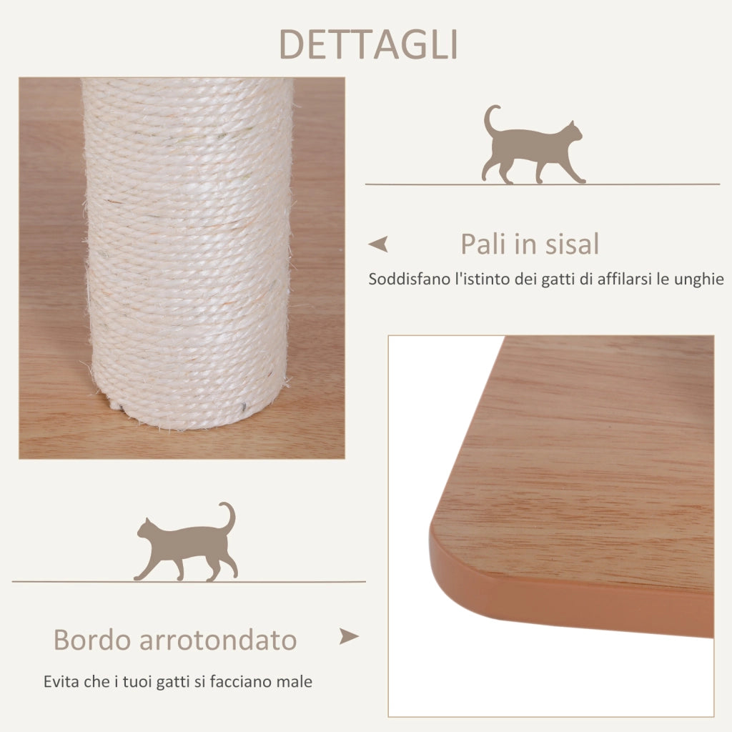 EasyComfort Tiragraffi Gatto Altezza 120cm con Cuccia Piattaforme e Giochi Sisal, MDF 71.5x49.5x120cm legno, bianco