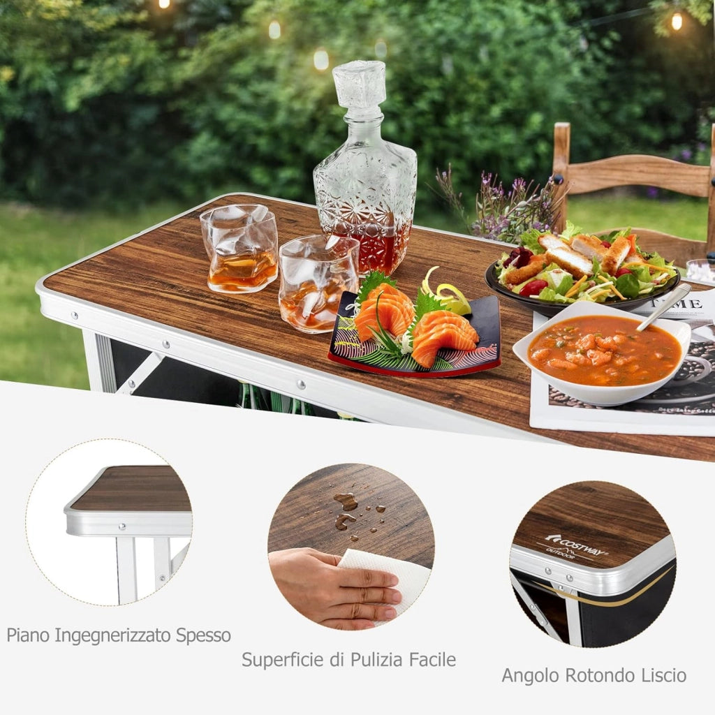 Cucina da Campeggio Pieghevole con Telaio in Alluminio, Mobile da Campeggio con 3 Ripiani e Borsa per Trasporto, Cucina da Esterno per Attività all'Aperto, Picnic e Barbecue (Nero)