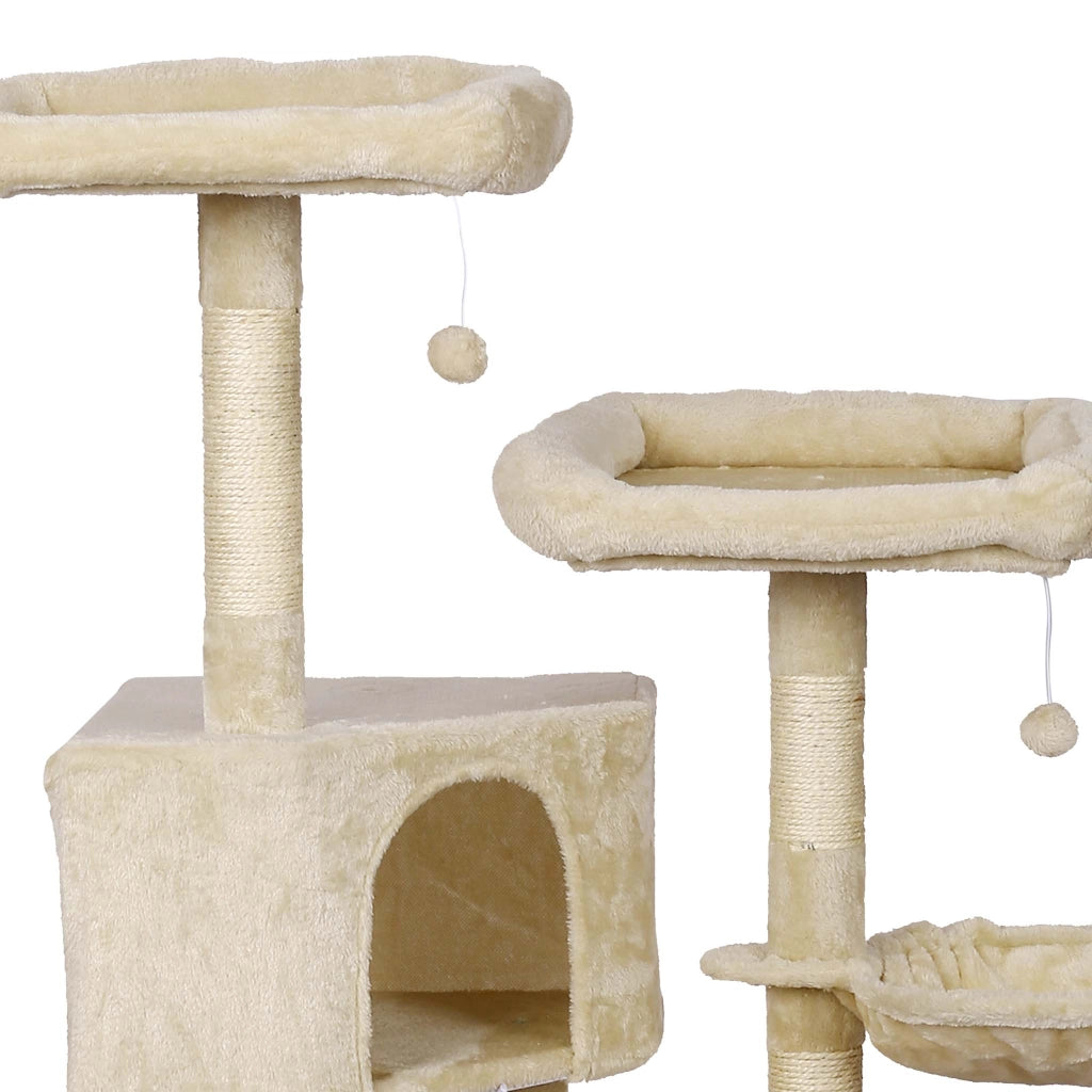 Albero tiragraffi beige con motivo a zampe 145cm Con amache, cucce per gatti e palline