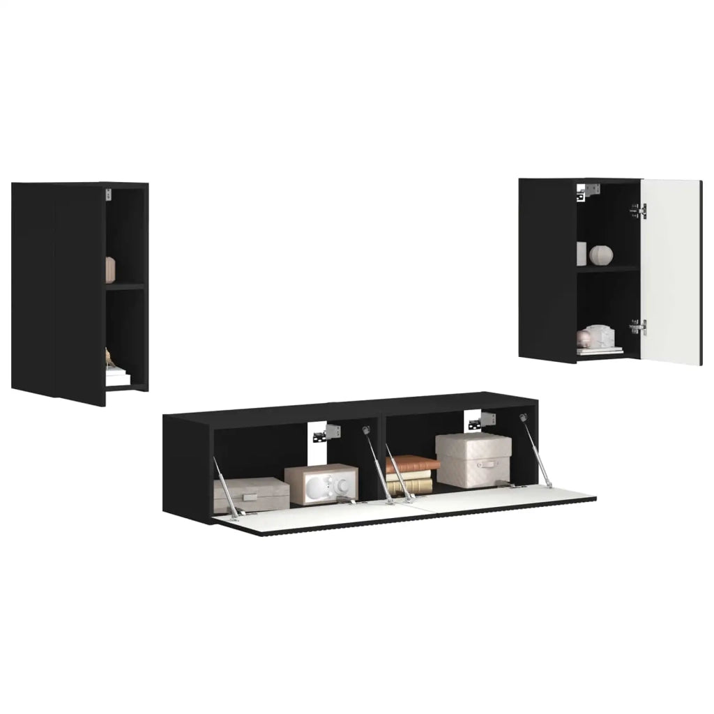 Set mobile TV 4 pz-Credenza per TV Nero Legno multistrato 748354