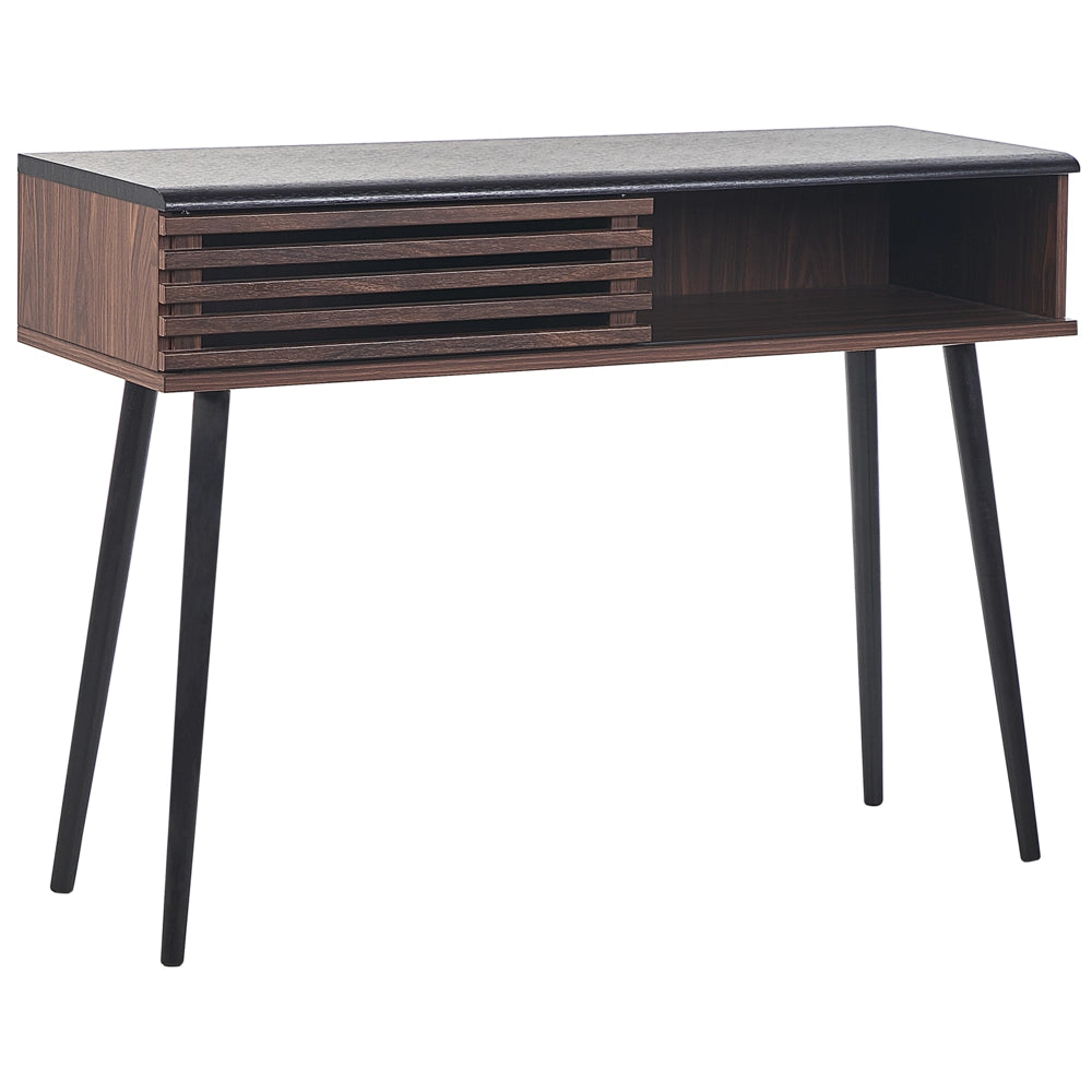 Tavolo consolle in legno scuro con porta scorrevole a lamelle stile rustico soggiorno ingresso camera da letto