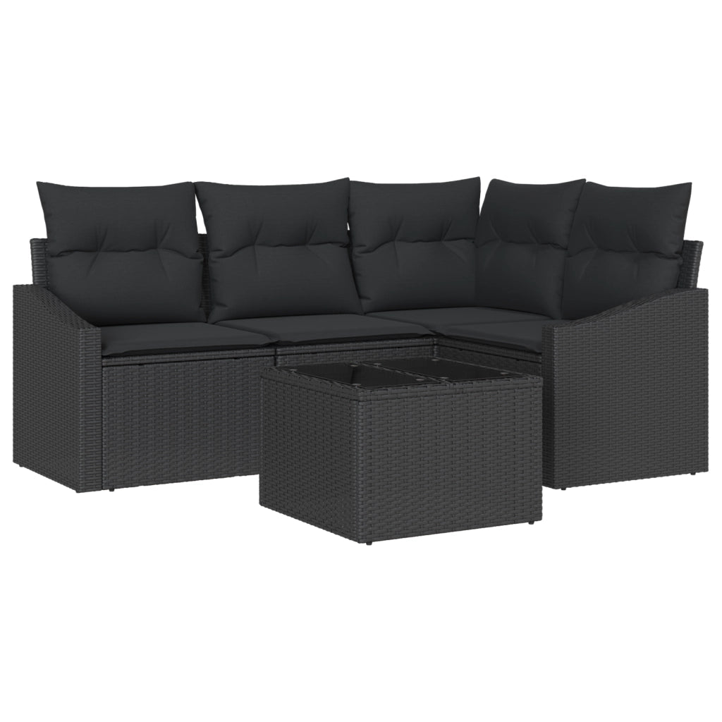 Set di Divani da Giardino in 5 Pezzi con Cuscini Beige Polyrattan
