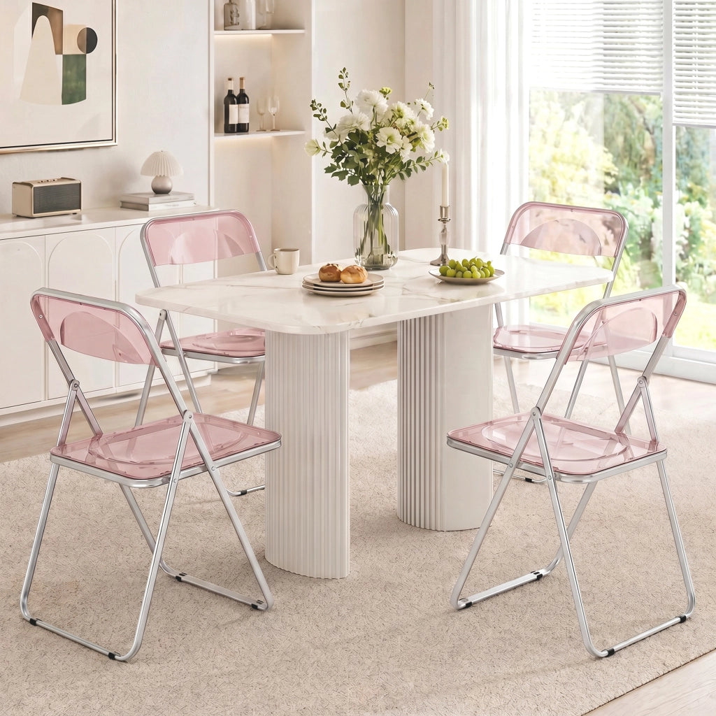 Set di 4 Sedie Pieghevoli in Acrilico. Sedie Trasparenti. Rosa