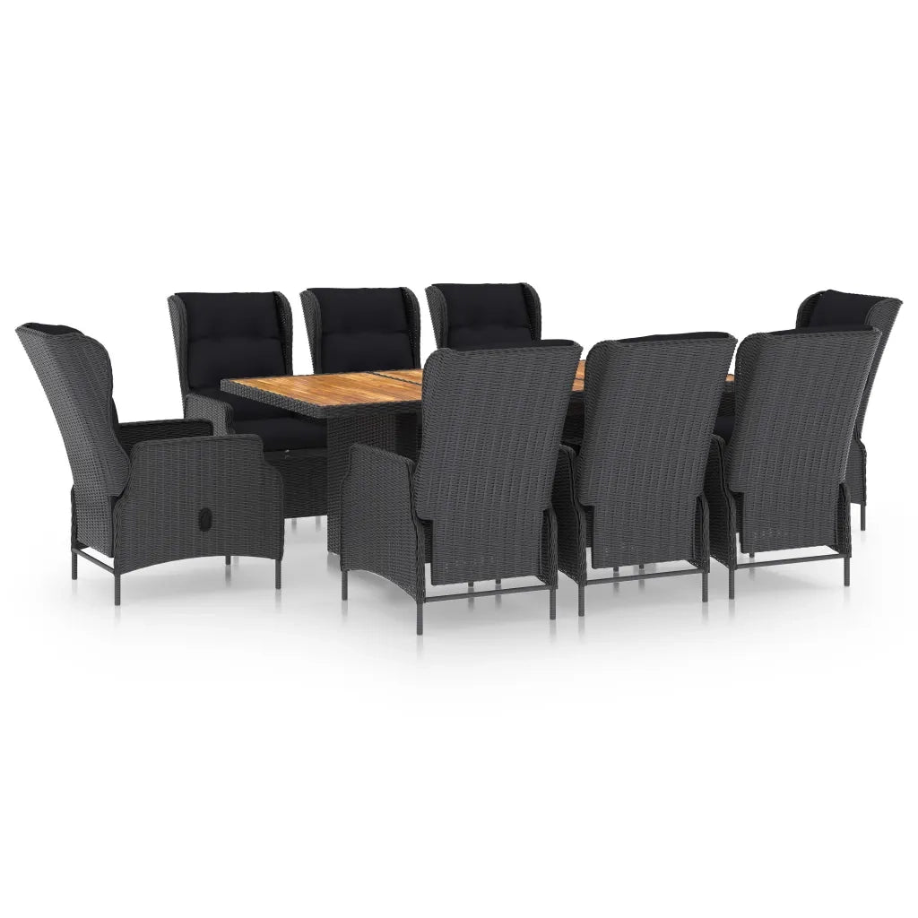 Set da Pranzo Giardino 9 pz con Cuscini Polyrattan Grigio Scuro cod mxl 47323