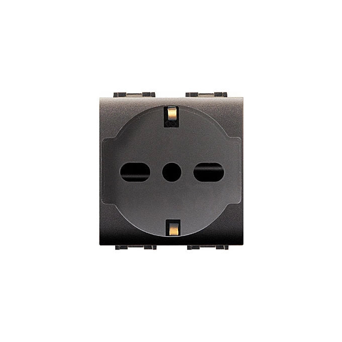 Elettrocanali kit preassemblato IP40, contenitore da parete grigio 2 moduli, presa trivalente italiana tedesca 10-16A bianca, ECL40501WH-40