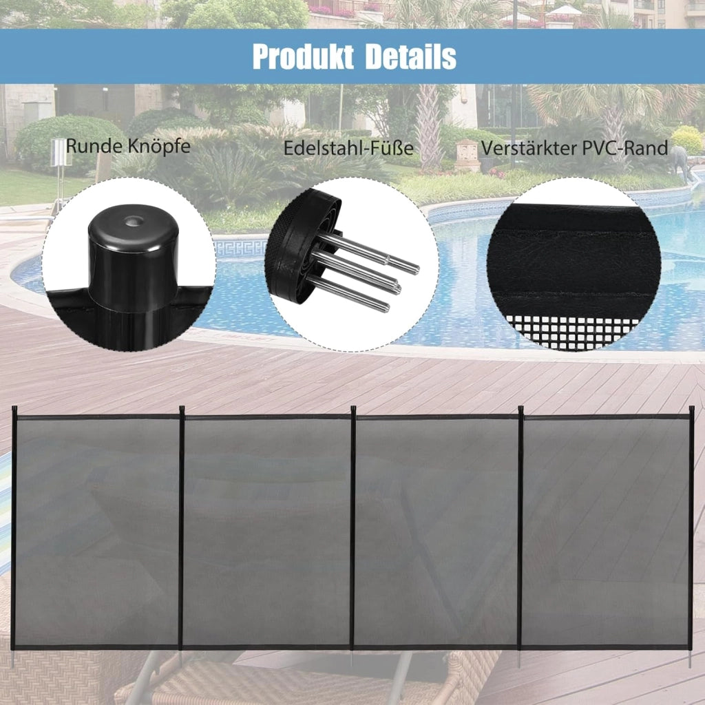 Recinzione per piscina, 360 x 125 cm, 4 recinzioni per piscine, pieghevoli, sicure per bambini, con piedini in acciaio inox, recinzione decorativa da giardino con stencil per piscina, giardino