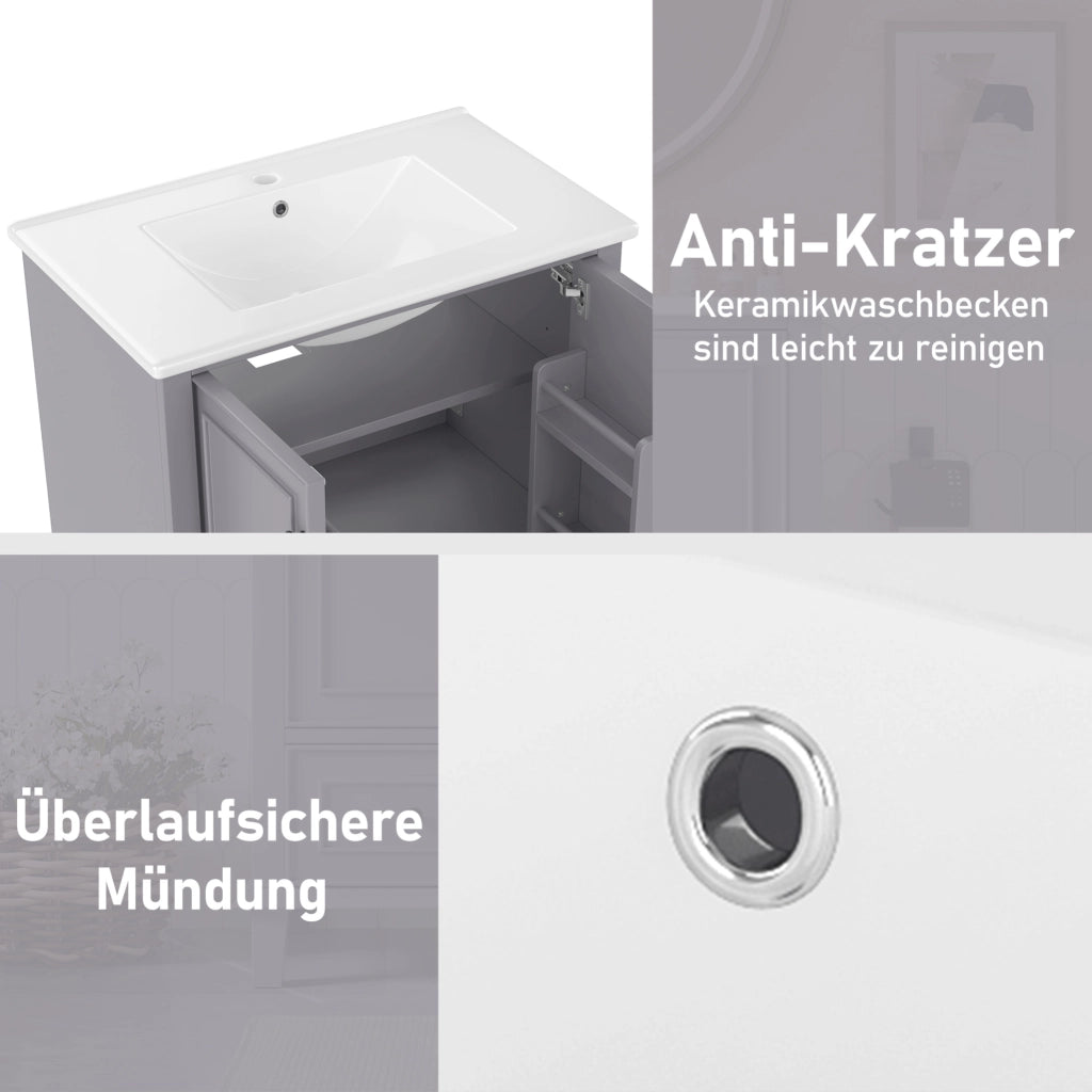 Mobile bagno freestanding grigio con lavabo in ceramica 76x46x87 cm