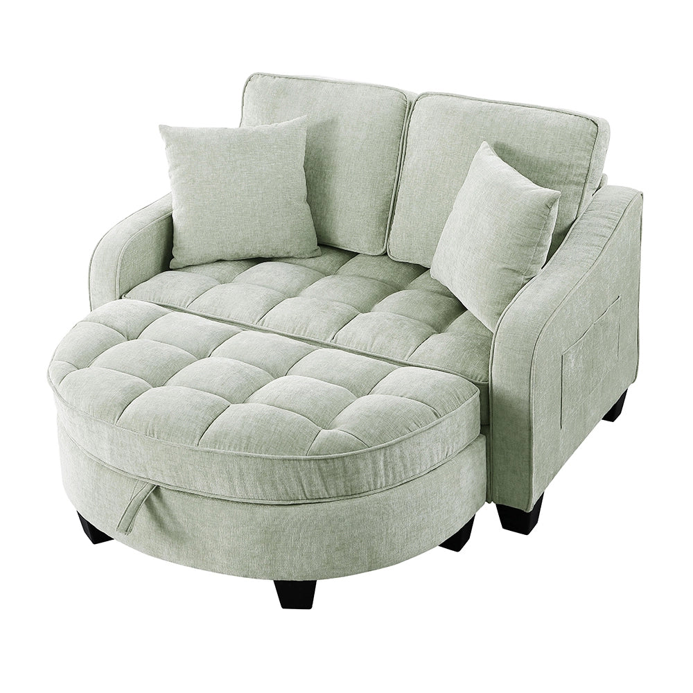 Divano multifunzione 2 in 1 - Xylo - Con pouf, legno eucalipto, ciano