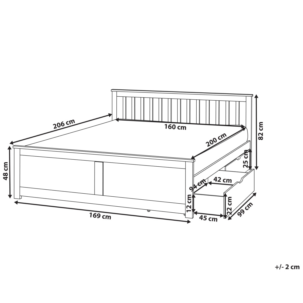 Letto con rete in pino MDF con contenitore 2 cassetti testata minimalista 160 x 200 cm marrone chiaro