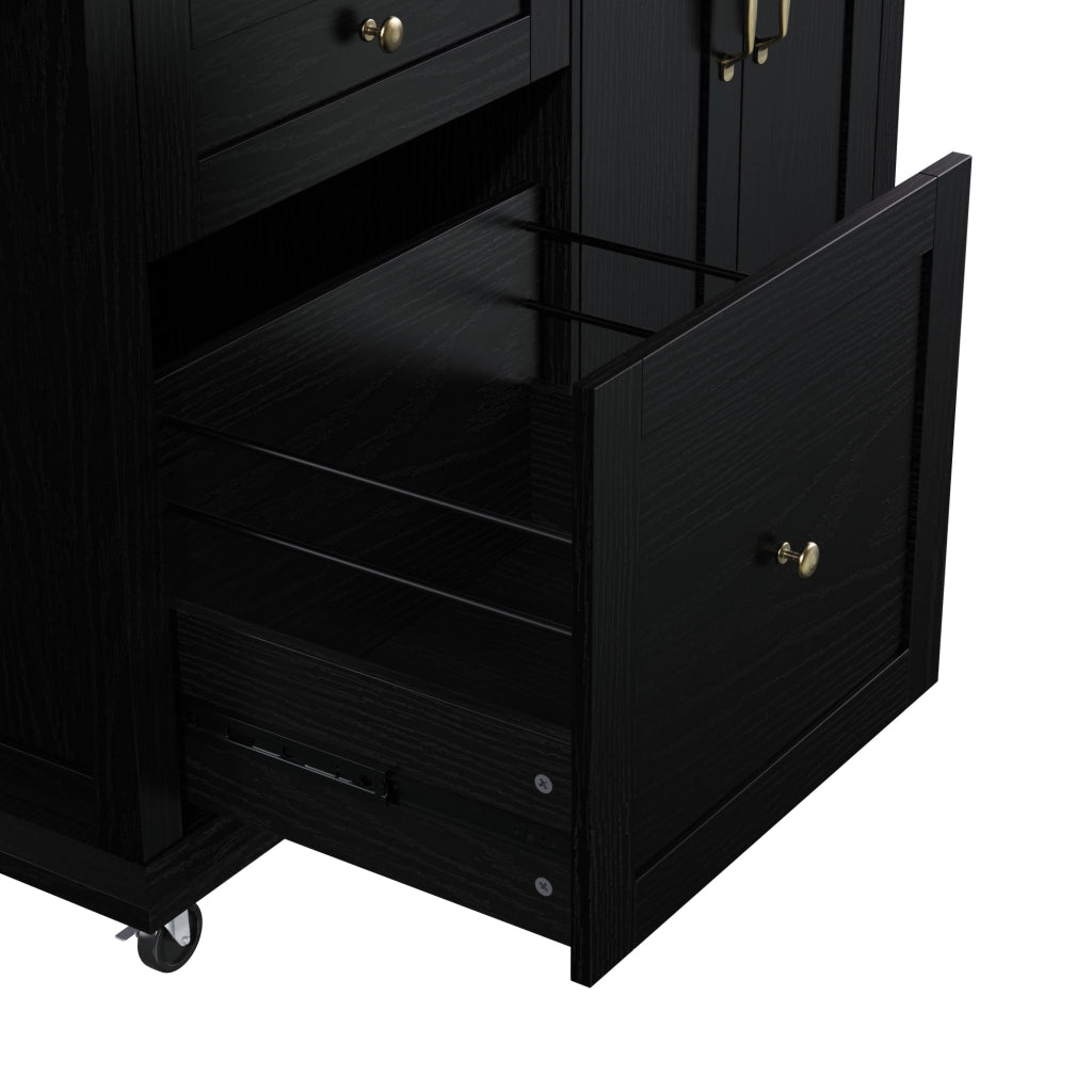 Isola da cucina 107x45-70x90.5 cm con piano estraibile in MDF nero e naturale