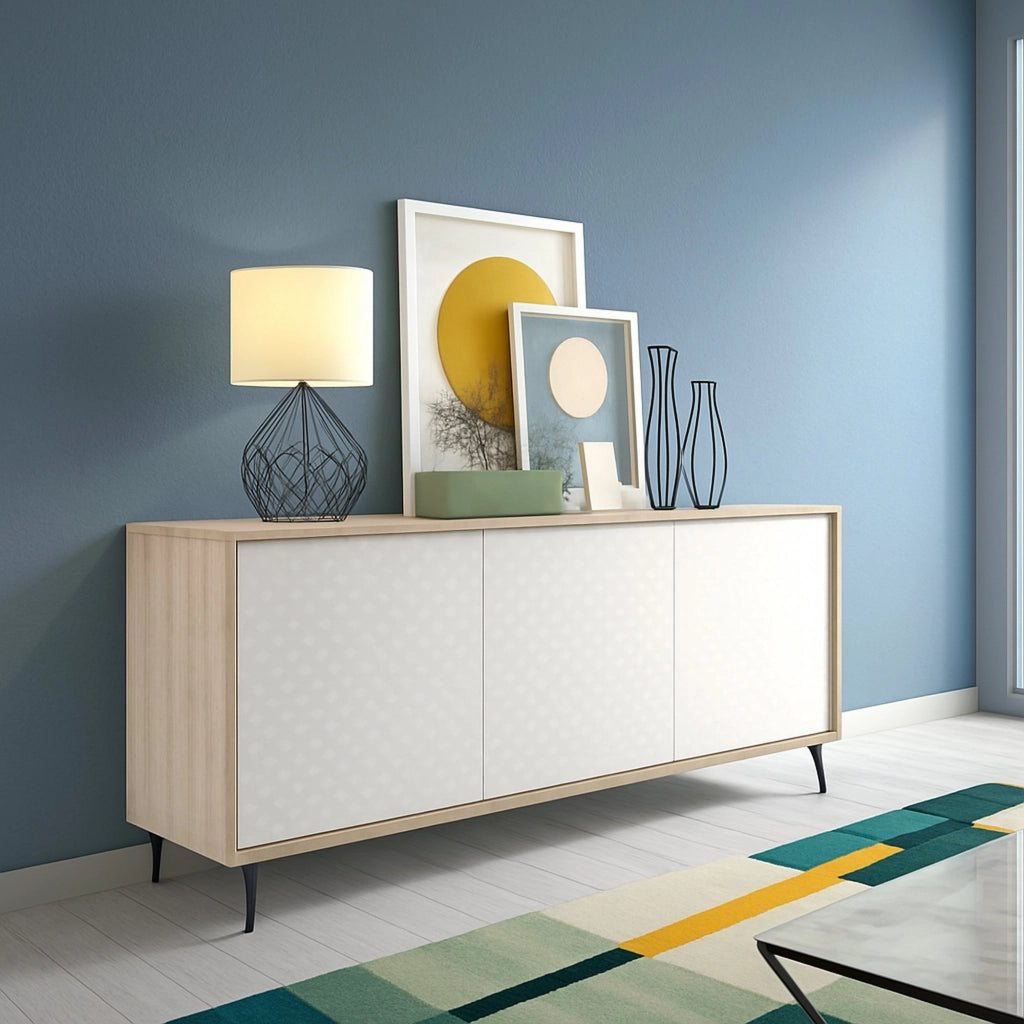 Madia Aminda, Credenza 3 Ripiani Made in Italy, 184x45x77h cm Bianco